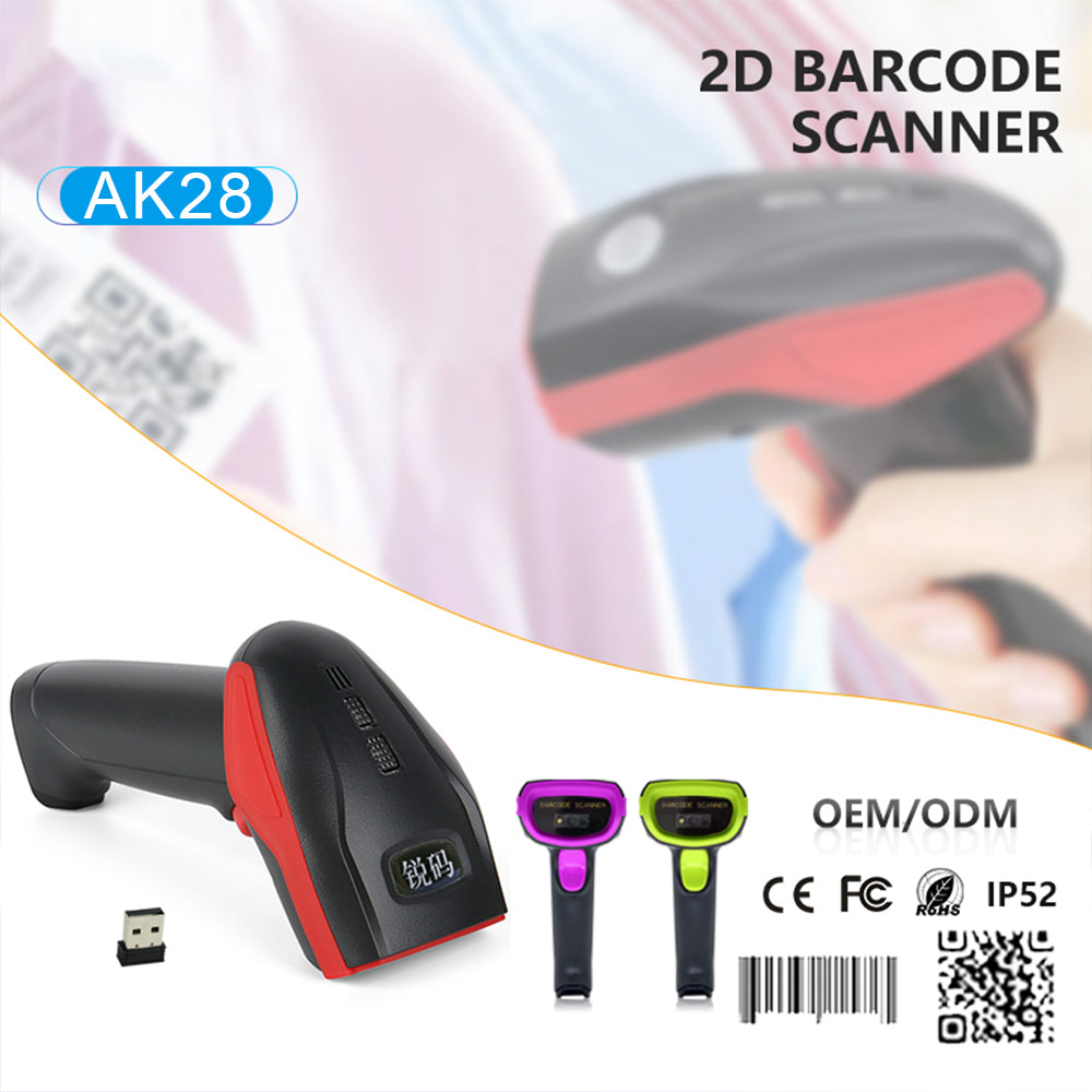 High Performance Ticode AK28H commercial 2d wireless barcode scanner white led qr code reader with stand